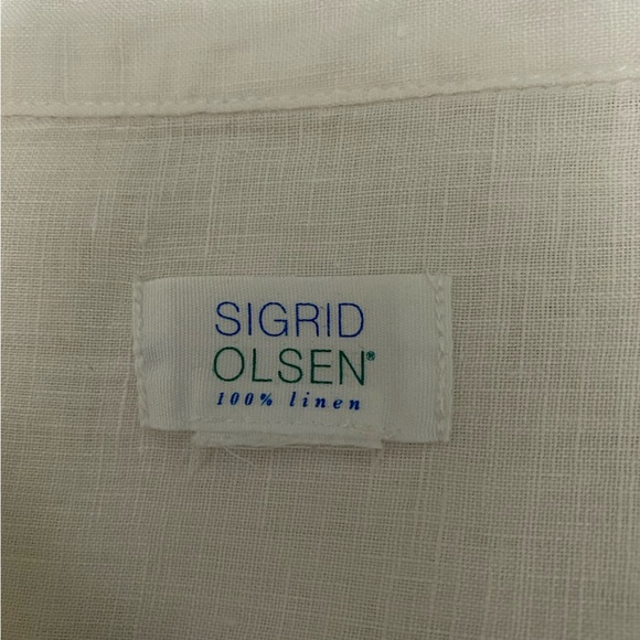 Sigrid Olsen 100% Linen White Long Sleeve Button Front Shirt Top, Plus Size 1X. - Picture 9 of 11
